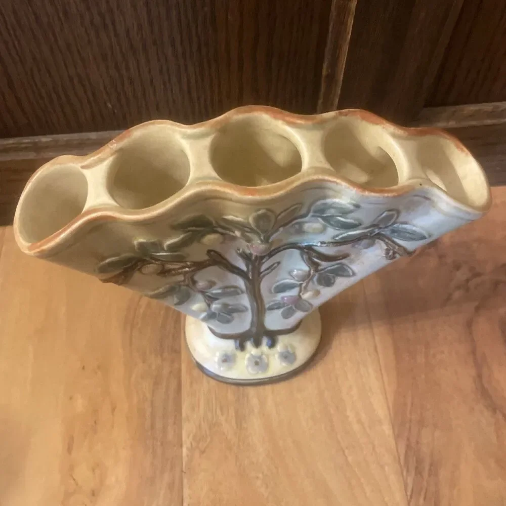 Antique Weller Ware Voile Apple Tree Fan Floral Vase Signed Pottery